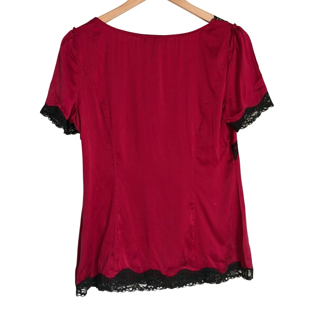 White House Black Market Silk Lace Blouse Womens Size 10 Red Coquette Y2K Glam - Picture 3 of 11